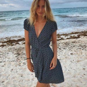 Brandy Melville Navy Blue Floral Robbie Wrap Dress